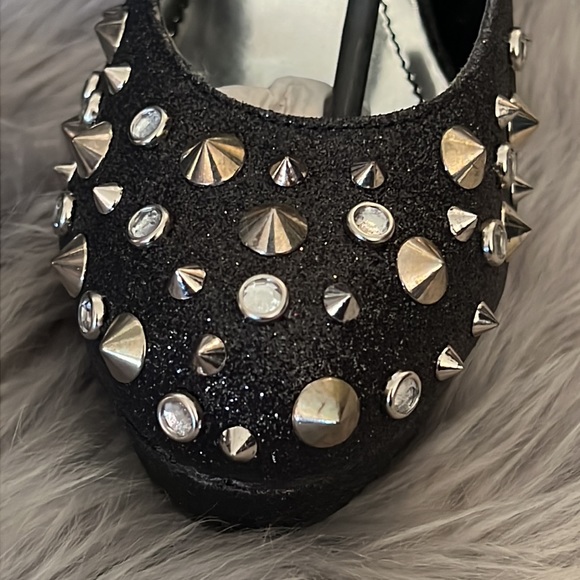 GOLDFISH Spiked and Studded Black Glitter Platform Heels size 9 - Picture 9 of 13